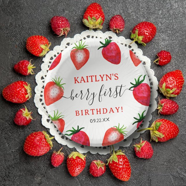 Sweet Strawberry Berry Erster Geburtstag Pappteller (Von Creator hochgeladen)