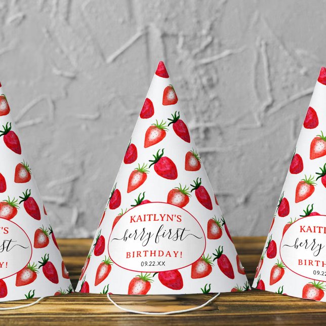 Sweet Strawberry Berry First 1st Birthday Partyhütchen (Von Creator hochgeladen)