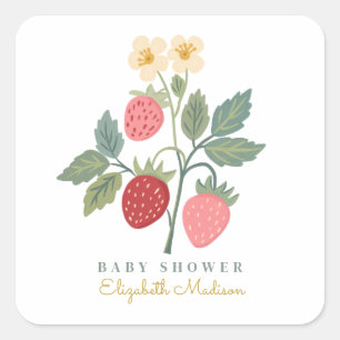 Sweet Strawberry Bouquet Baby Dusche Quadratischer Aufkleber