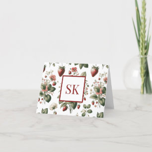 Sweet Strawberry & Floral Muster Custom Monogram Dankeskarte