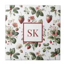 Sweet Strawberry & Floral Muster Custom Monogram