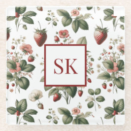 Sweet Strawberry & Floral Muster Custom Monogram Glasuntersetzer