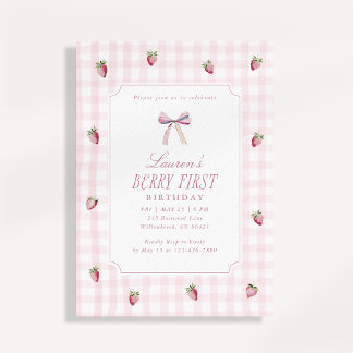Sweet Strawberry Gingham Berry First Birthday Invi Ankündigung