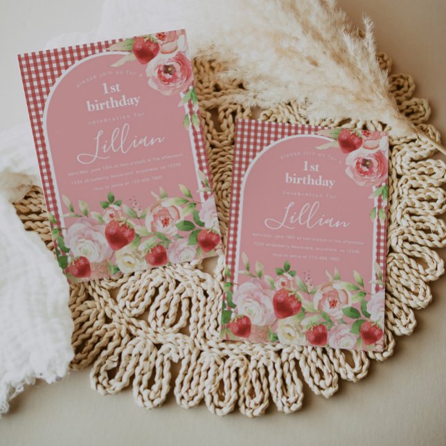 Sweet Strawberry Girl's Birthday Einladung (Von Creator hochgeladen)