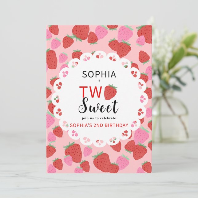 Sweet Strawberry Lace Einladung (Stehend Vorderseite)