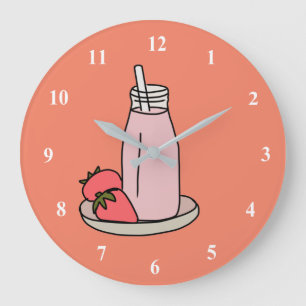 Sweet strawberry milkshake pink cute große wanduhr