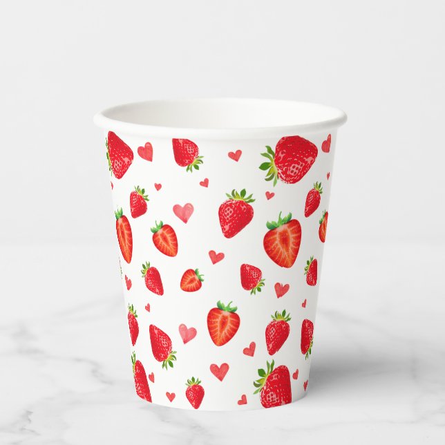 Sweet Strawberry Pattern Wasserfarbe Liebe Pappbecher (Vorderseite)