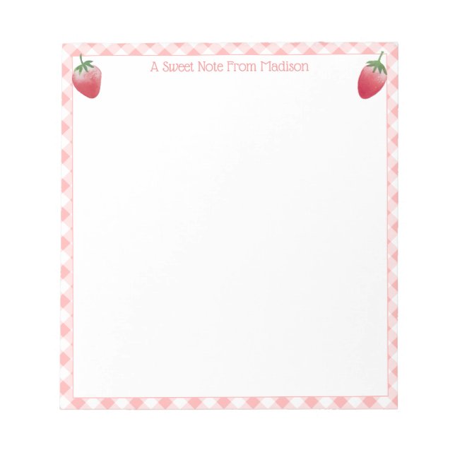 Sweet Strawberry Pink Gingham Karo Girl's Notizblock (Vorderseite)