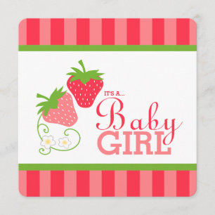 Sweet Strawberry Pink und Green Baby Dusche Einladung