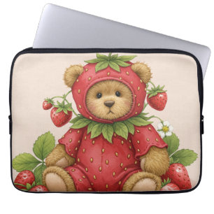 Sweet Strawberry Teddy Bear von Natasha Us Laptopschutzhülle