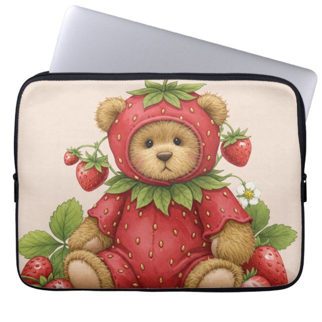 Sweet Strawberry Teddy Bear von Natasha Us Laptopschutzhülle (Vorderseite)