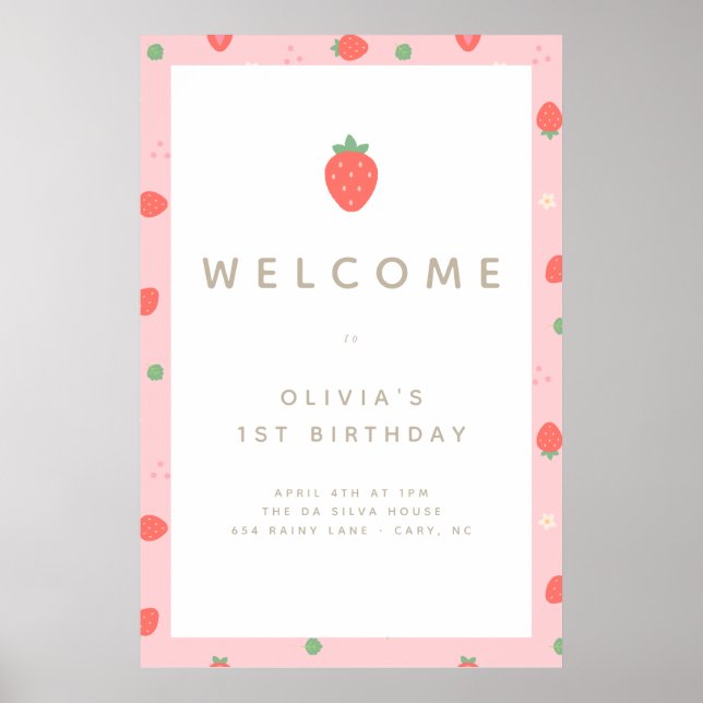 Sweet Strawberry zum ersten Geburtstag Poster (Vorne)