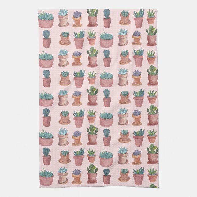 Sweet succuled cacti Aquarelltuch Geschirrtuch (Vertikal)