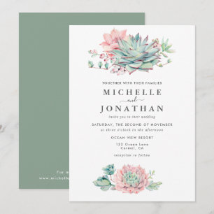 Sweet Succulent Pink Green Wedding Einladung