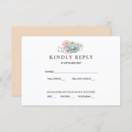 Sweet Succulent Pink Green Wedding RSVP Einladung