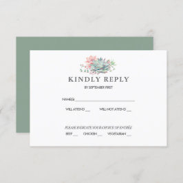 Sweet Succulent Pink Green Wedding RSVP Einladung