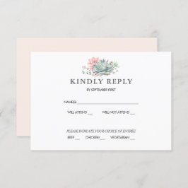 Sweet Succulent Pink Green Wedding RSVP Einladung