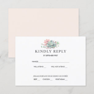 Sweet Succulent Pink Green Wedding RSVP Einladung
