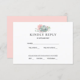 Sweet Succulent Pink Green Wedding RSVP Einladung
