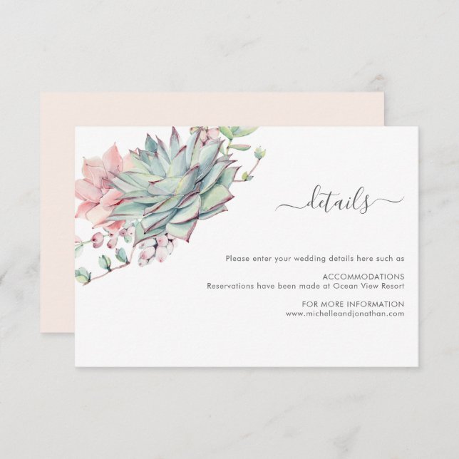 Sweet succulent Wedding Card Begleitkarte (Vorne/Hinten)
