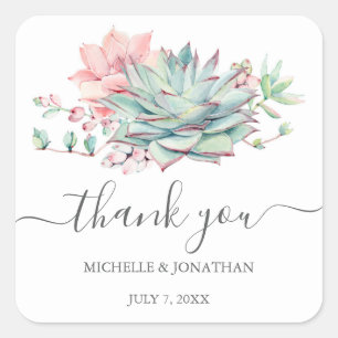 Sweet Succulent Wedding Vielen Dank, dass Sie Stic Quadratischer Aufkleber