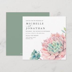 Sweet Succulents Pink Green Wedding Einladung