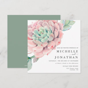 Sweet Succulents Pink Green Wedding Einladung