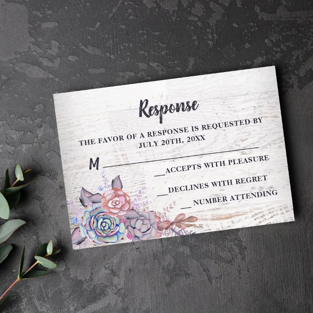 Sweet Succules Rustic Watercolor Mauve Response RSVP Karte (Von Creator hochgeladen)