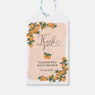 Sweet Summer Citrus Orange Greenery Baby Shower Geschenkanhänger