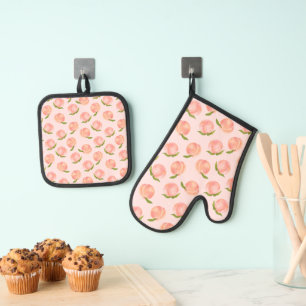 Sweet Summer Peach Muster Ofenhandschuh & Topflappen-Set