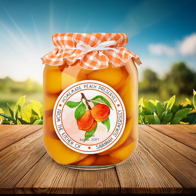 Sweet Summer Peaches Pfirsichkonserven Runder Aufkleber (Sweet Summer Peaches Peach Preserves Canning PAPER Classic Round Sticker)
