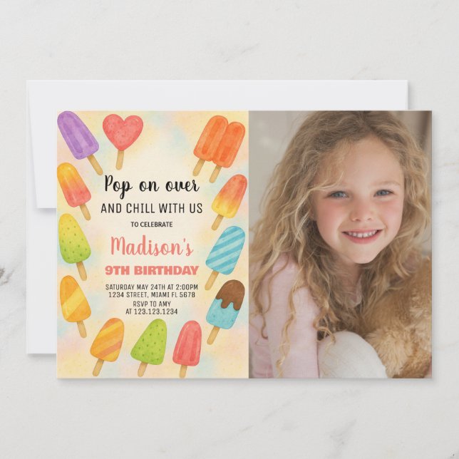 Sweet Summer Popsicle Birthday Invite Einladung (Vorderseite)