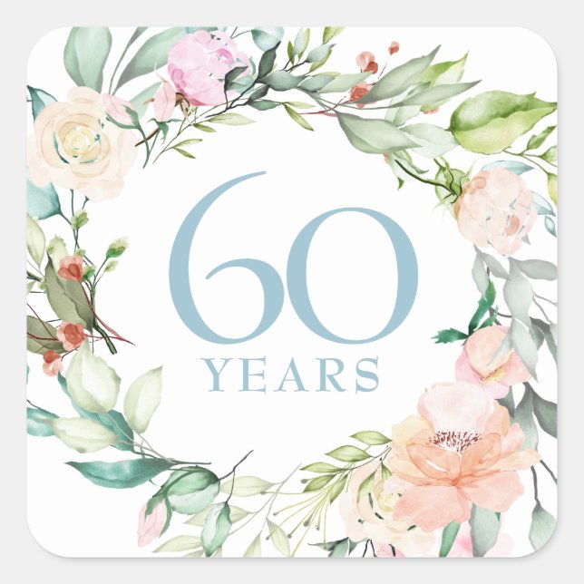 Sweet Summer Rose Garland 60 / 75 Jahre Jubiläum Quadratischer Aufkleber (Vorderseite)