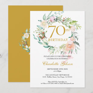 Sweet Summer Rose Garland Monogram 70. Geburtstag Einladung