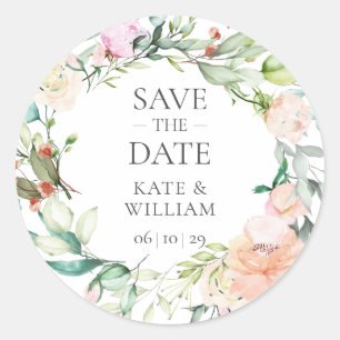 Sweet Summer Rose Garland Save the Date Runder Aufkleber