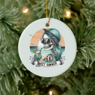 Sweet Summer Skeleton Retro Sunset Design Keramik Ornament