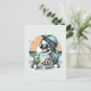 Sweet Summer Skeleton Retro Sunset Design Postkarte