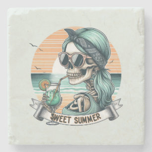 Sweet Summer Skeleton Retro Sunset Design Steinuntersetzer