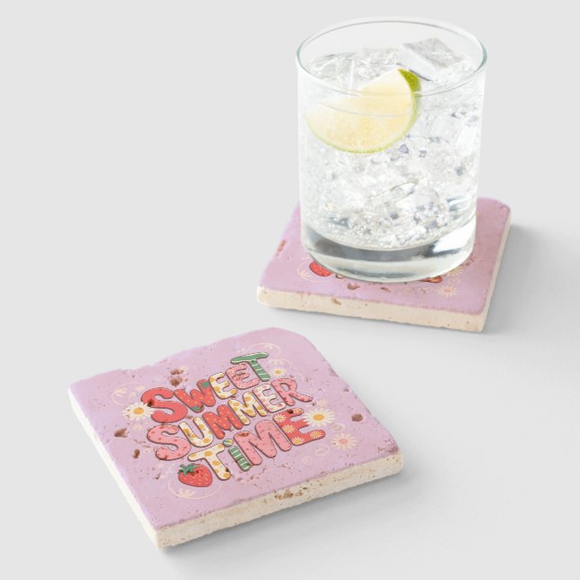 Sweet Summer Time Coquette Strawberry Retro Strand Steinuntersetzer (Seitenansicht)
