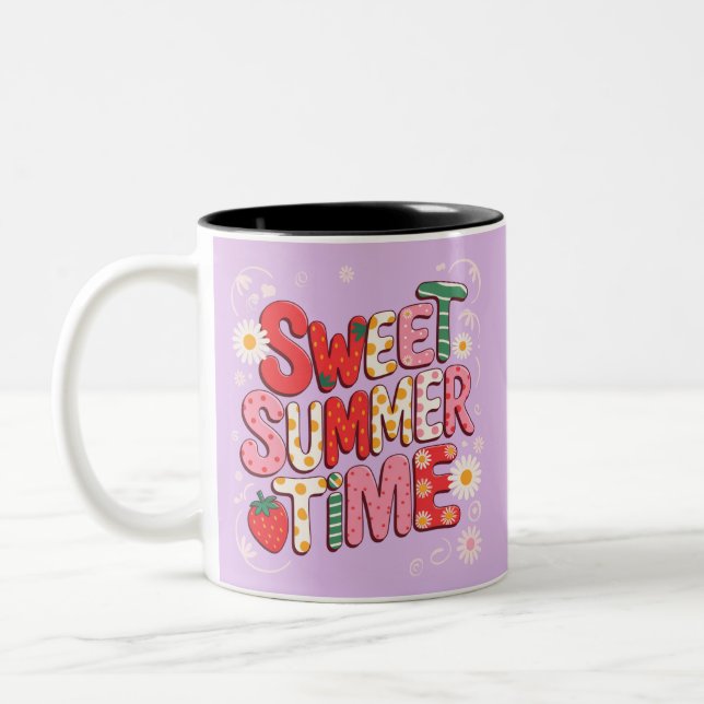 Sweet Summer Time Coquette Strawberry Retro Strand Zweifarbige Tasse (Links)