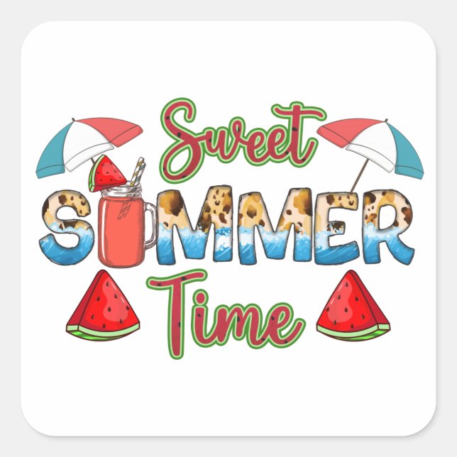 Sweet Summer Time | Farbenfrohe Wassermelone Quadratischer Aufkleber (Vorderseite)