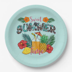 Sweet Summer Time Tropische Früchte und Blumen Pappteller