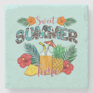 Sweet Summer Time Tropische Früchte und Blumen Steinuntersetzer