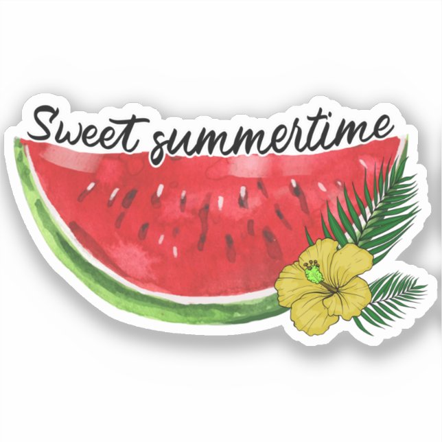 Sweet Summer Time | Wasserfarbene Wassermelone Aufkleber (Vorderseite)