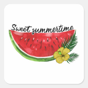 Sweet Summer Time   Wasserfarbene Wassermelone Quadratischer Aufkleber