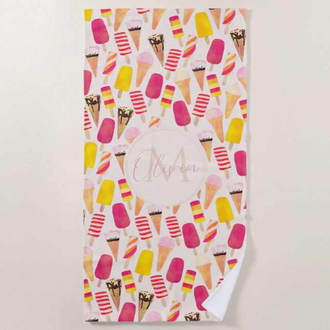 Sweet Summer Watercolor Ice Creme Strandtuch (Vorderseite)