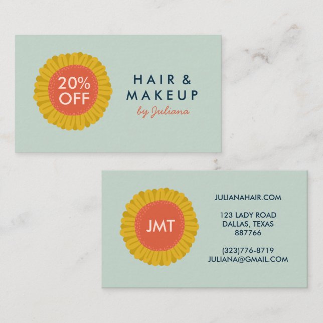 Sweet Sunflower Daisy Blume CUSTOM Initialen Rabattkarte (Vorne/Hinten)