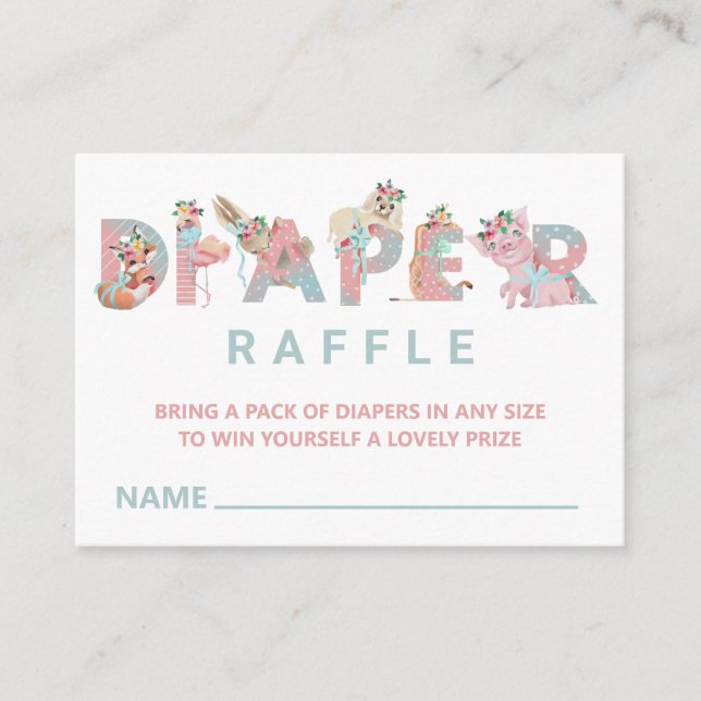 *~* Sweet Süße Tier Letters Baby Diaper Raffle Begleitkarte (Vorderseite)