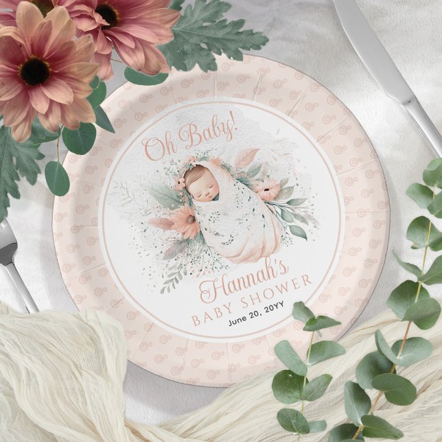 Sweet Swaddled Oh Baby Floral Girl Baby Dusche Pappteller (Von Creator hochgeladen)
