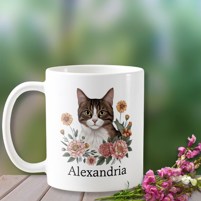 Sweet Tabby Katze mit Blume Kaffeetasse (Von Creator hochgeladen)
